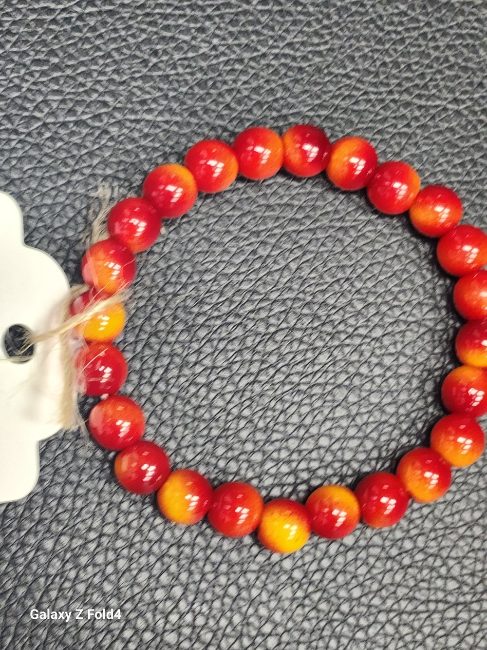 Red-Orange Beaded Stretch Bracelet